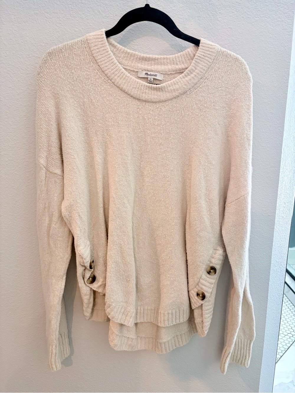 Madewell Cream Button-Side Crew Sweater